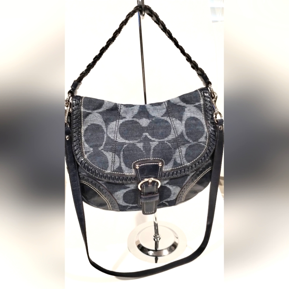 Coach Poppy Signature Hobo Denim Purse Blue